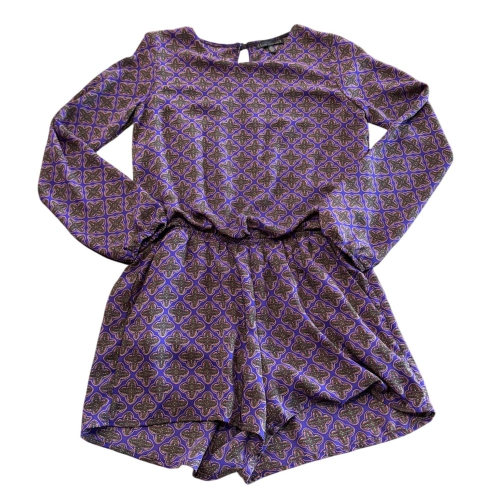 Lucca Couture Romper XS Colorful Geometric Long Sleeve Open Back Boho Festival